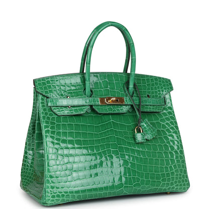 Pre-owned Hermès Birkin 35 Cactus Shiny Porosus Crocodile Gold Hardware