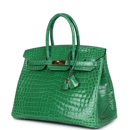 Pre-owned Hermès Birkin 35 Cactus Shiny Porosus Crocodile Gold Hardware