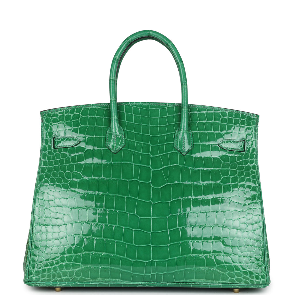 Pre-owned Hermès Birkin 35 Cactus Shiny Porosus Crocodile Gold Hardware