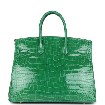 Pre-owned Hermès Birkin 35 Cactus Shiny Porosus Crocodile Gold Hardware