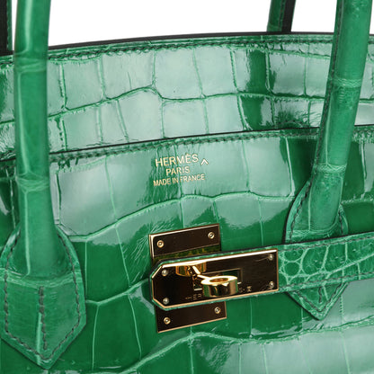 Pre-owned Hermès Birkin 35 Cactus Shiny Porosus Crocodile Gold Hardware