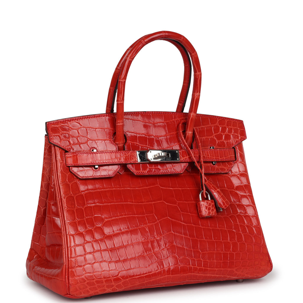 Pre-owned Hermès Birkin 30 Geranium Shiny Niloticus Crocodile Palladium Hardware