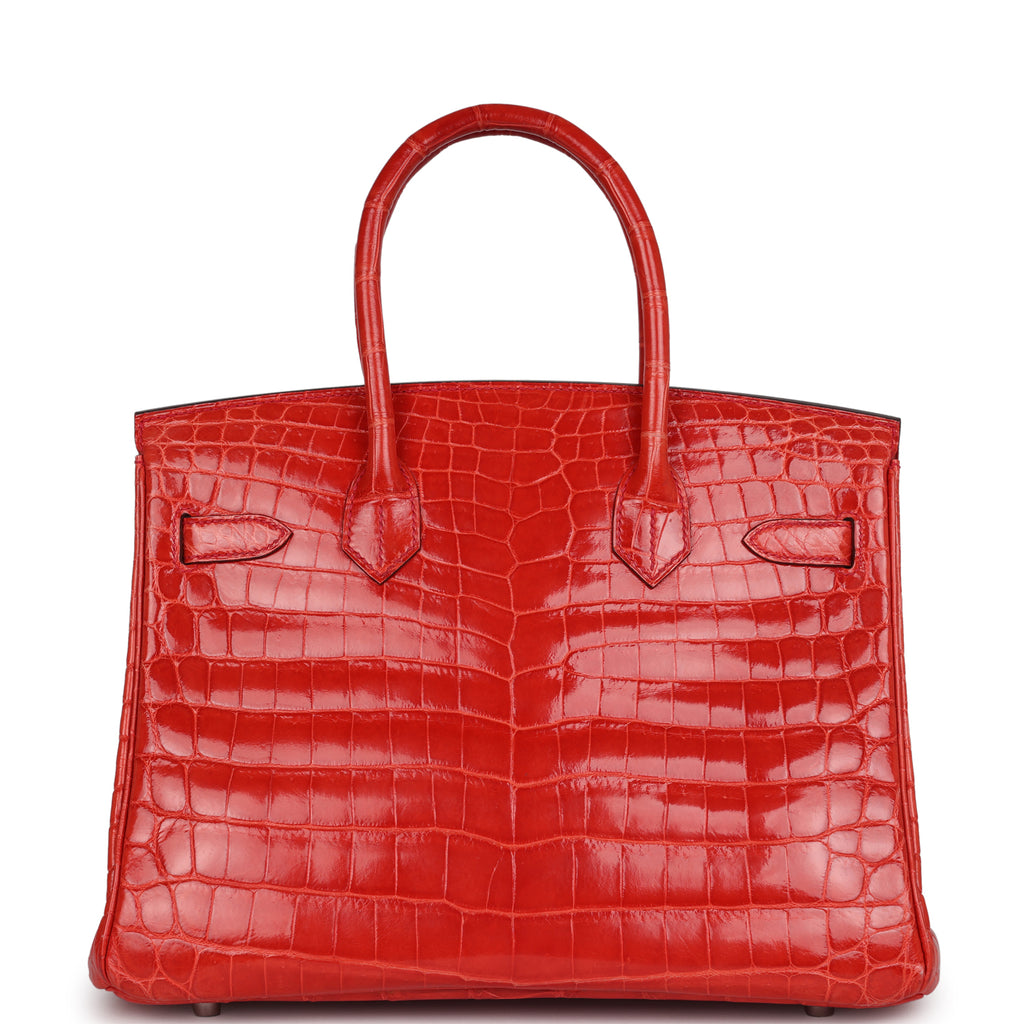 Pre-owned Hermès Birkin 30 Geranium Shiny Niloticus Crocodile Palladium Hardware