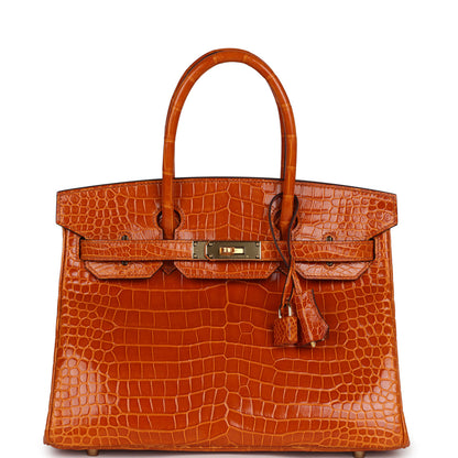 Hermès Birkin 30 Pain D' Epice Shiny Porosus Crocodile Gold Hardware