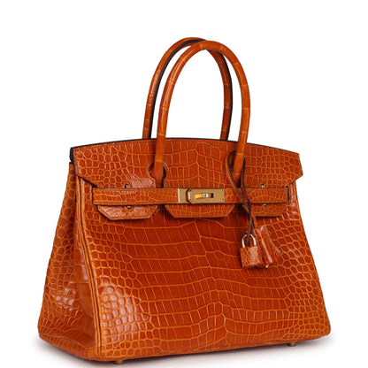 Hermès Birkin 30 Pain D' Epice Shiny Porosus Crocodile Gold Hardware