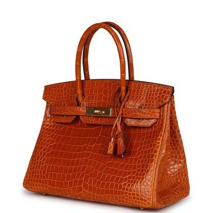 Hermès Birkin 30 Pain D' Epice Shiny Porosus Crocodile Gold Hardware