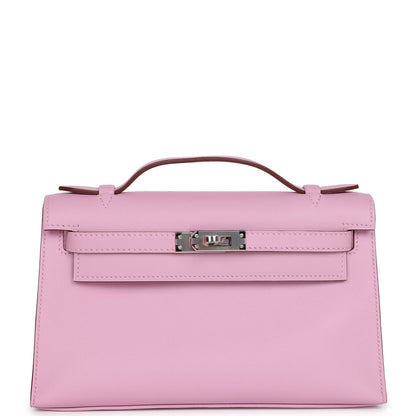 Hermès Kelly Pochette Mauve Sylvestre Swift Palladium Hardware