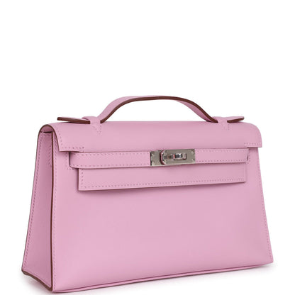 Hermès Kelly Pochette Mauve Sylvestre Swift Palladium Hardware