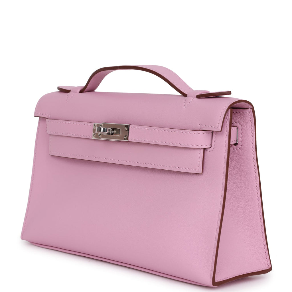 Hermès Kelly Pochette Mauve Sylvestre Swift Palladium Hardware