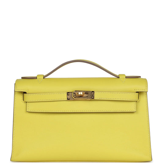 Hermès Kelly Pochette Lime Swift Gold Hardware