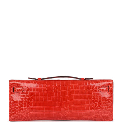 Hermès Kelly Cut Orange Poppy Shiny Porosus Crocodile Gold Hardware