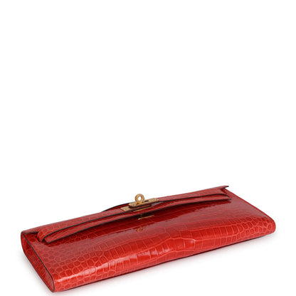 Hermès Kelly Cut Orange Poppy Shiny Porosus Crocodile Gold Hardware