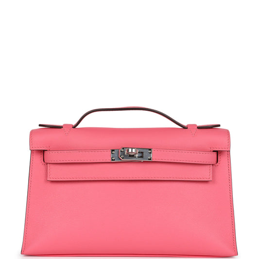 Hermès Kelly Pochette Rose Azalee Swift Palladium Hardware