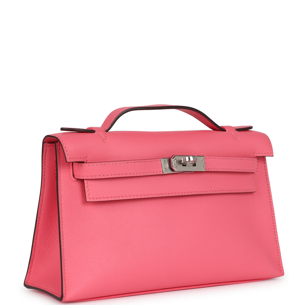 Hermès Kelly Pochette Rose Azalee Swift Palladium Hardware