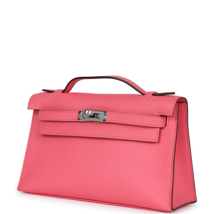 Hermès Kelly Pochette Rose Azalee Swift Palladium Hardware