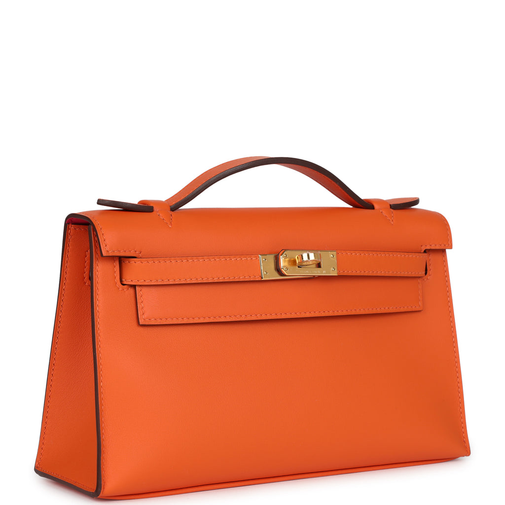 Hermès Special Order (HSS) Kelly Pochette Orange Verso Swift Gold Hardware