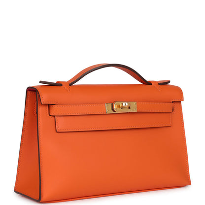 Hermès Special Order (HSS) Kelly Pochette Orange Verso Swift Gold Hardware