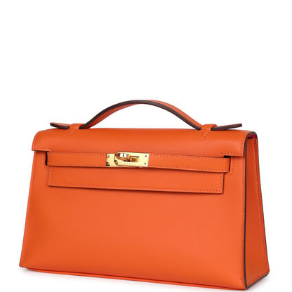 Hermès Special Order (HSS) Kelly Pochette Orange Verso Swift Gold Hardware