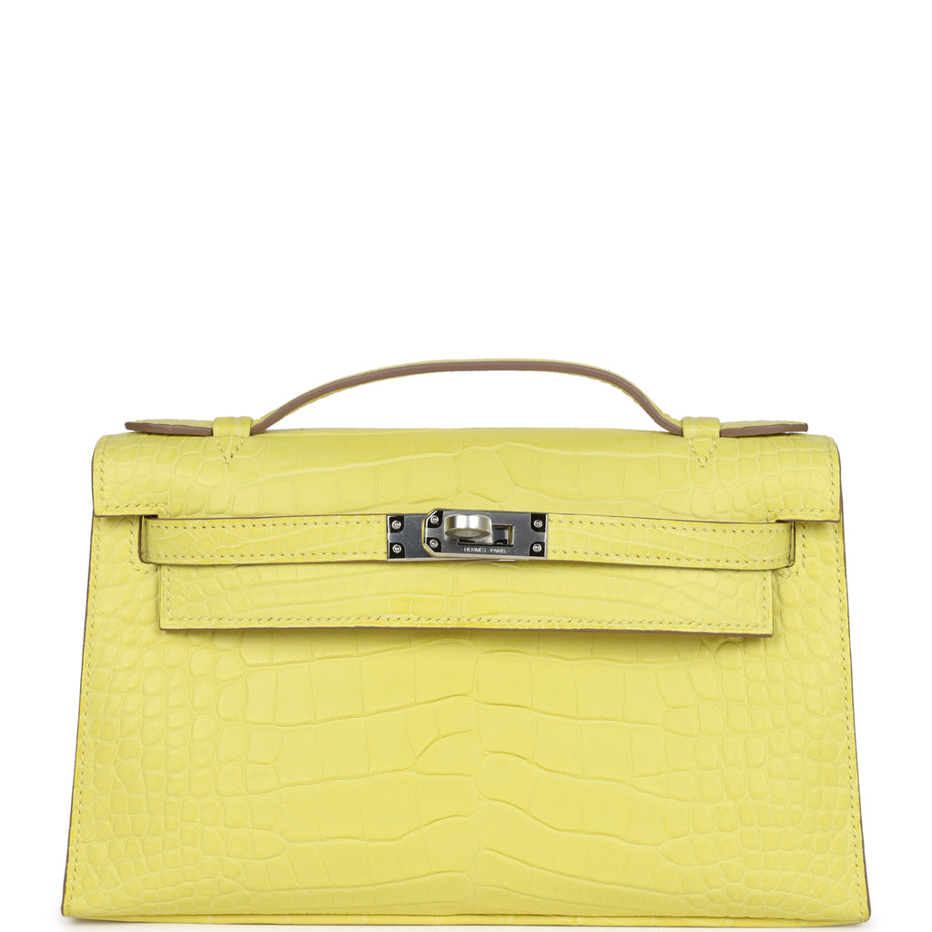 Hermès Kelly Pochette Lime Matte Alligator Palladium Hardware