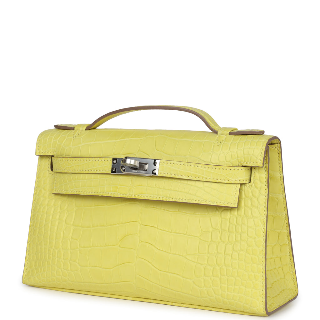 Hermès Kelly Pochette Lime Matte Alligator Palladium Hardware