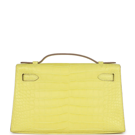 Hermès Kelly Pochette Lime Matte Alligator Palladium Hardware