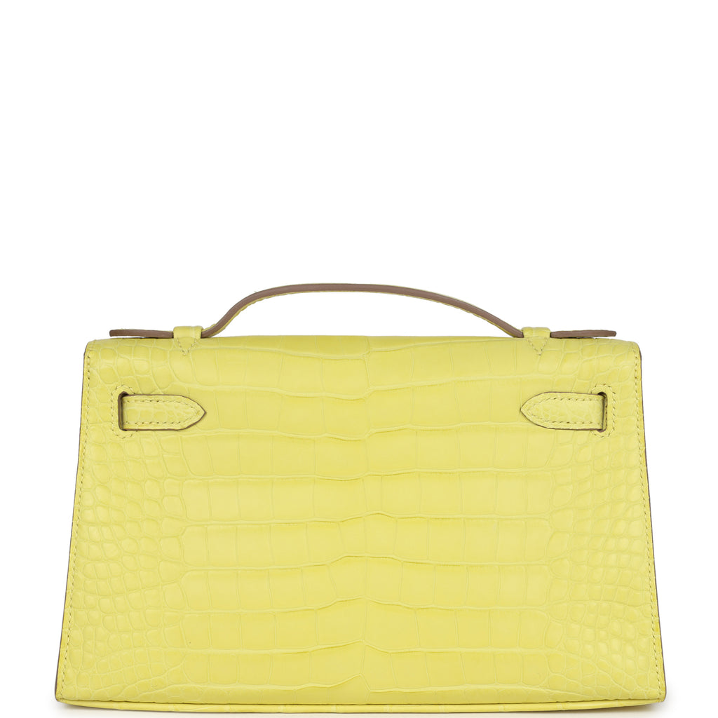 Hermès Kelly Pochette Lime Matte Alligator Palladium Hardware