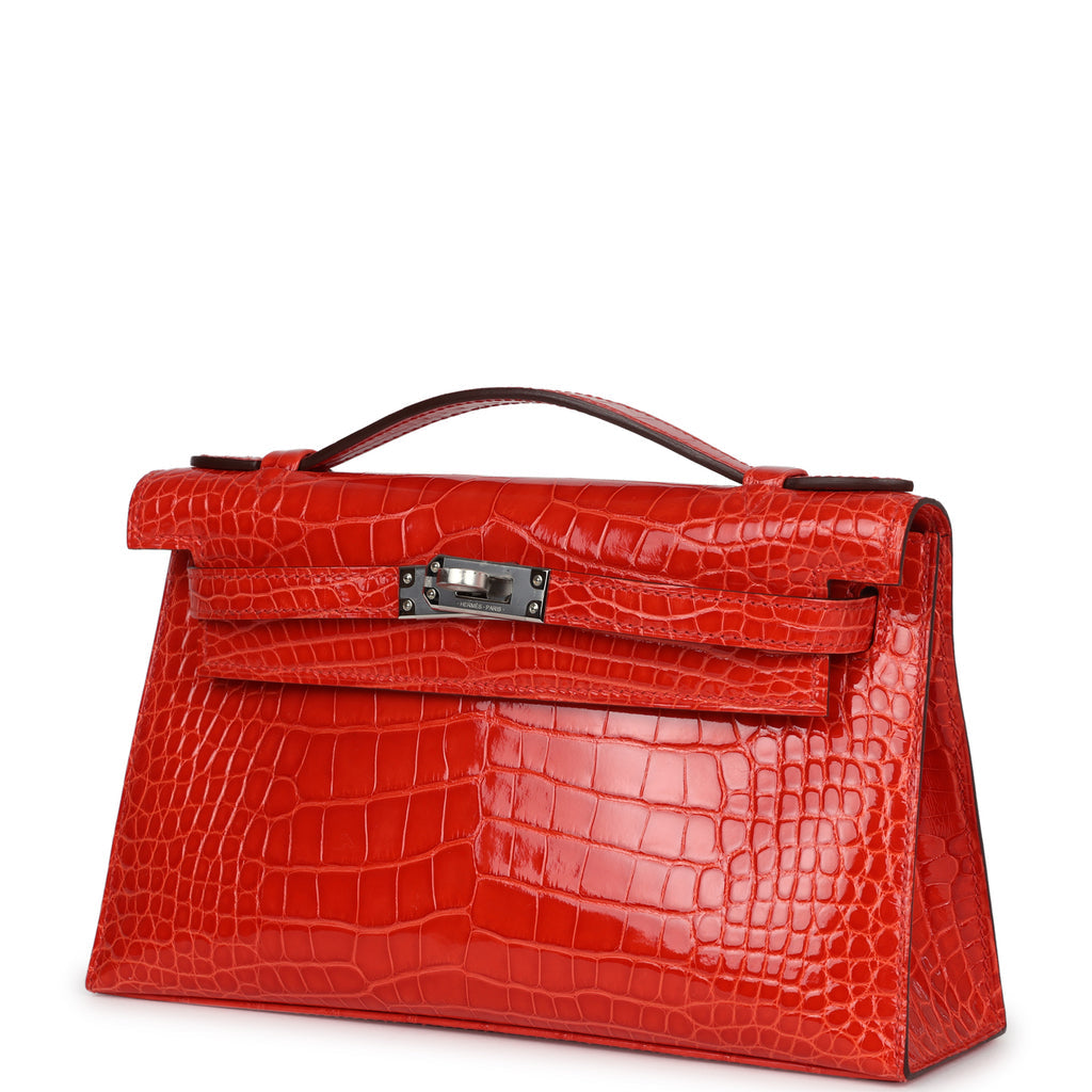 Hermès Kelly Pochette Orange Poppy Shiny Alligator Palladium Hardware