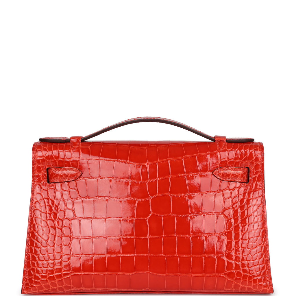 Hermès Kelly Pochette Orange Poppy Shiny Alligator Palladium Hardware