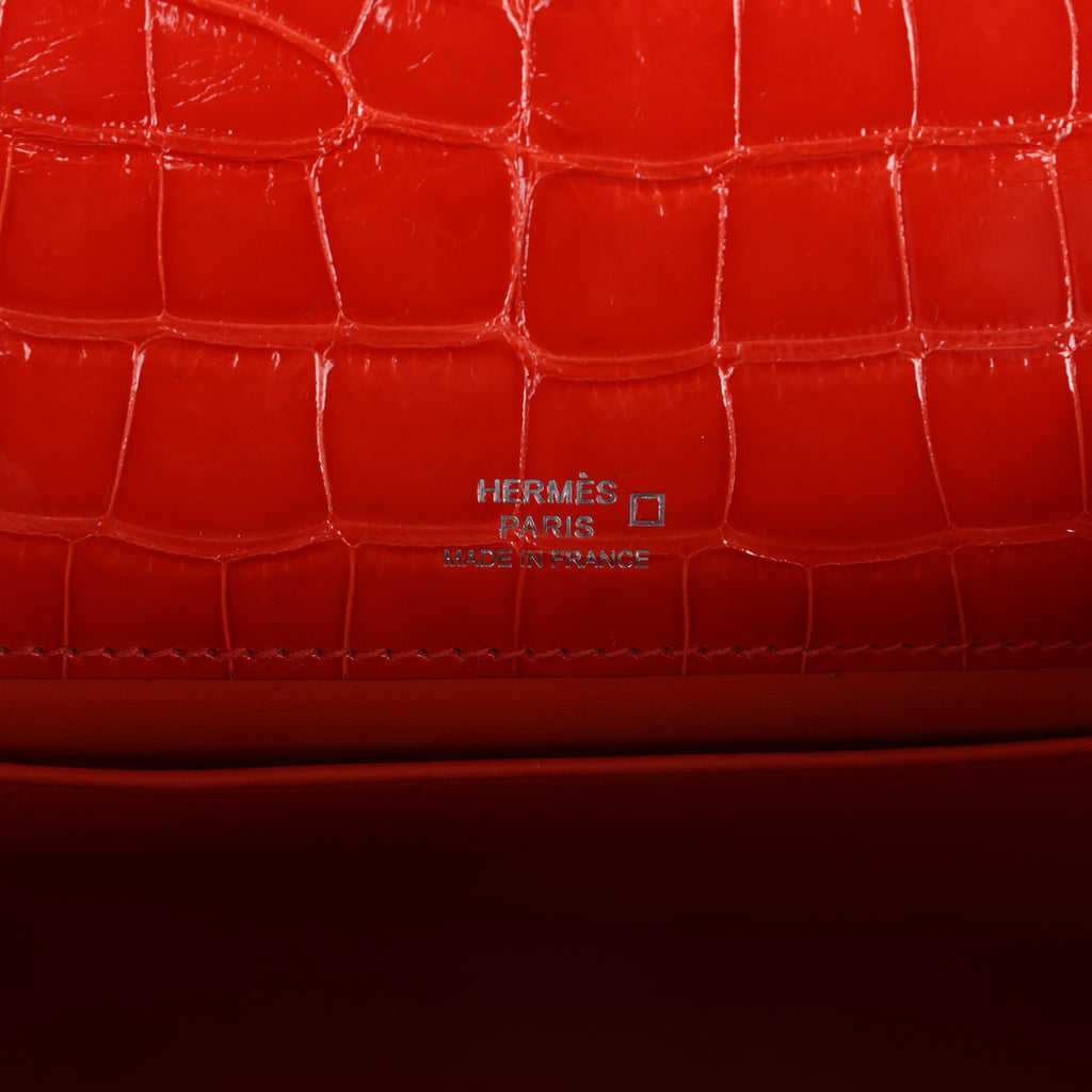 Hermès Kelly Pochette Orange Poppy Shiny Alligator Palladium Hardware