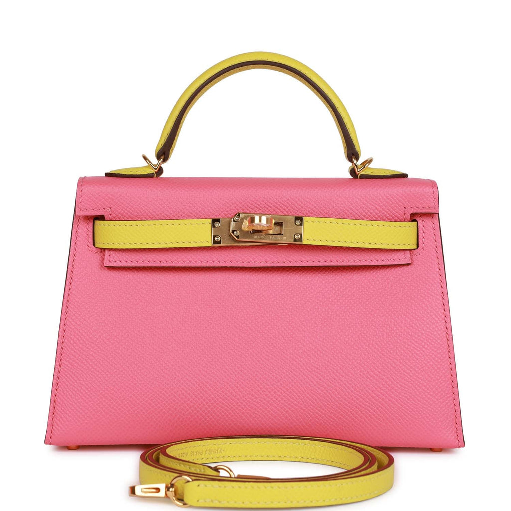 Hermès Special Order (HSS) Kelly Sellier 20 Rose Azalee and Lime Epsom Gold Hardware