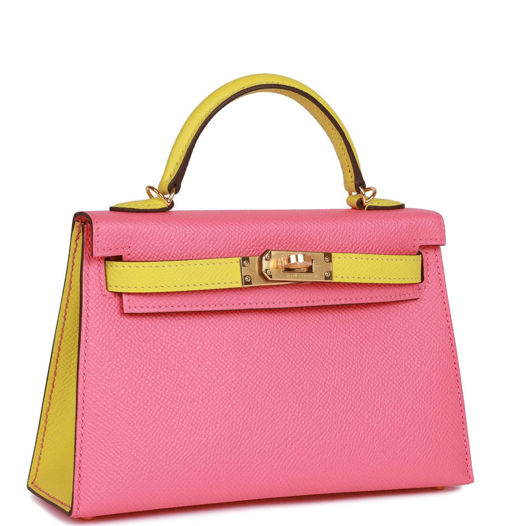 Hermès Special Order (HSS) Kelly Sellier 20 Rose Azalee and Lime Epsom Gold Hardware