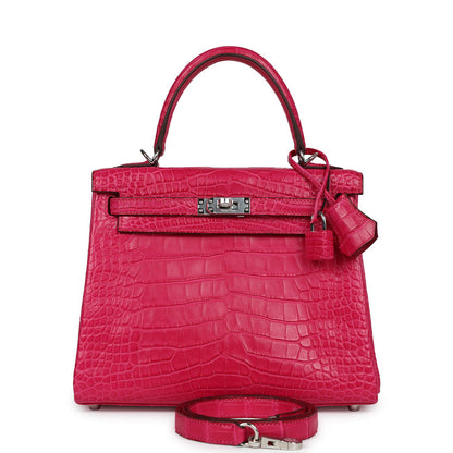 Hermès Kelly Retourne 25 Framboise Matte Alligator Palladium Hardware