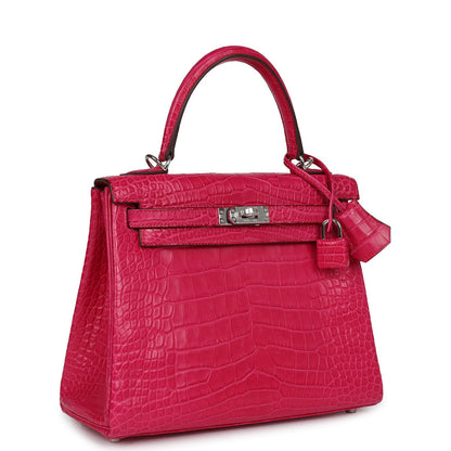 Hermès Kelly Retourne 25 Framboise Matte Alligator Palladium Hardware