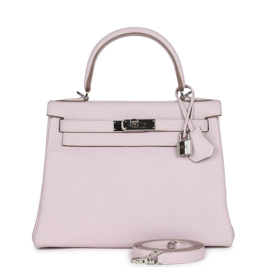 Pre-owned Hermès Kelly Retourne 28 Mauve Pale Clemence Palladium Hardware