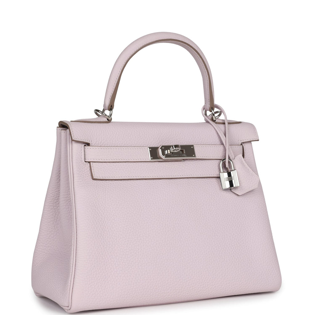 Pre-owned Hermès Kelly Retourne 28 Mauve Pale Clemence Palladium Hardware