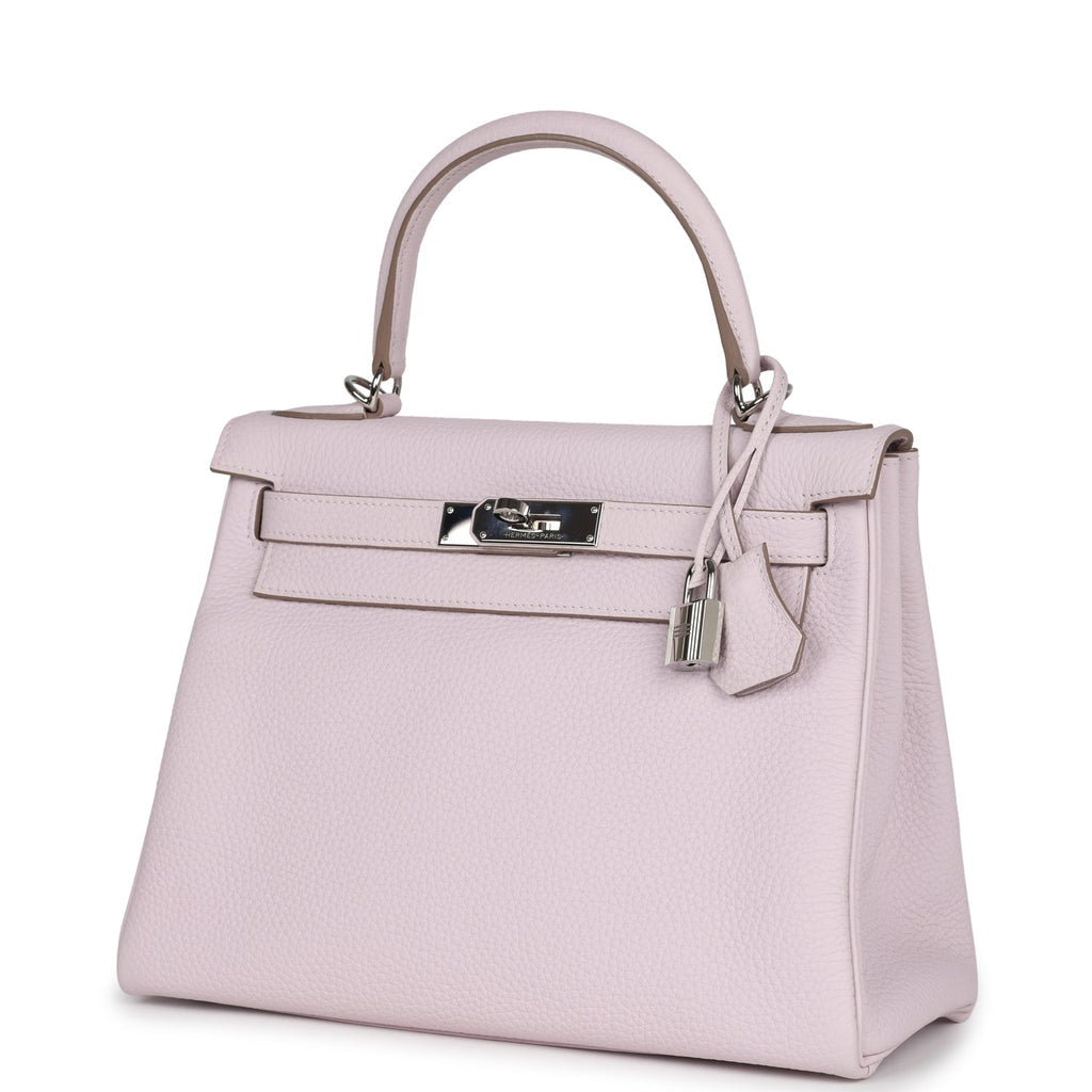 Pre-owned Hermès Kelly Retourne 28 Mauve Pale Clemence Palladium Hardware