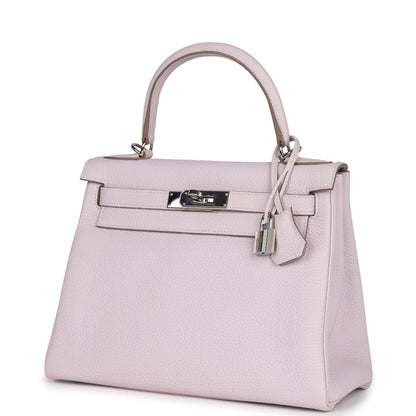 Pre-owned Hermès Kelly Retourne 28 Mauve Pale Clemence Palladium Hardware