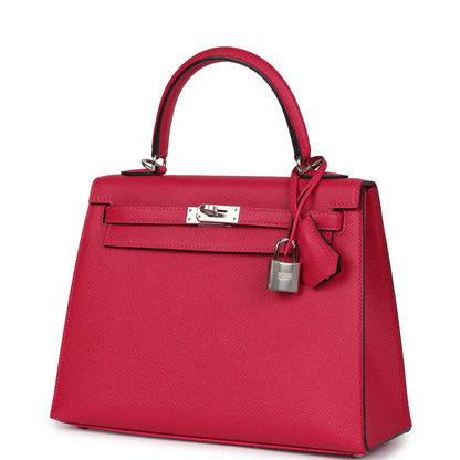 Hermès Kelly Sellier 25 Framboise Verso Epsom Palladium Hardware