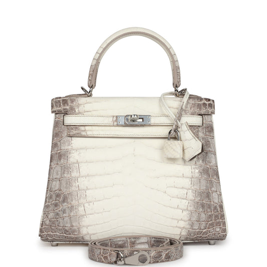 Hermès Kelly Retourne 25 Himalaya Niloticus Crocodile Palladium Hardware