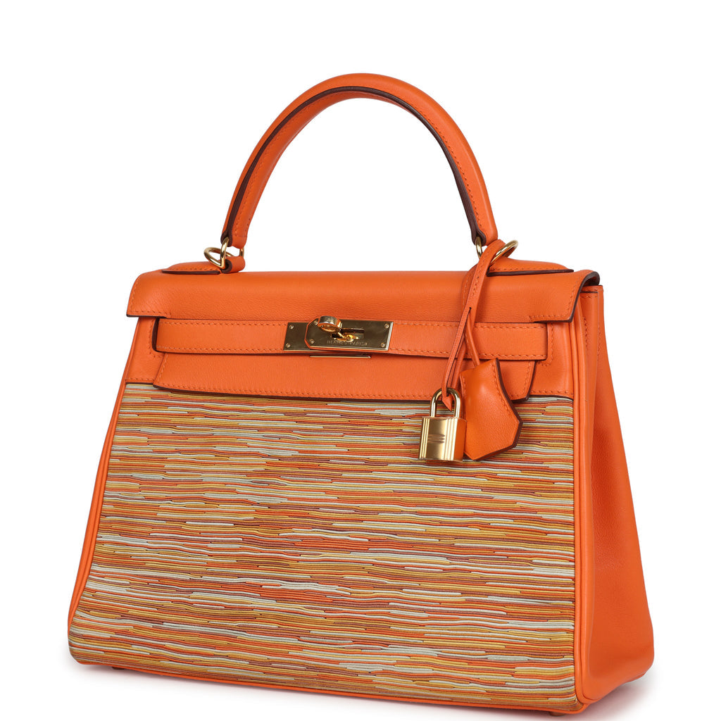 Pre-owned Hermès Kelly Retourne 28 Vibrato Orange Evercalf Gold Hardware