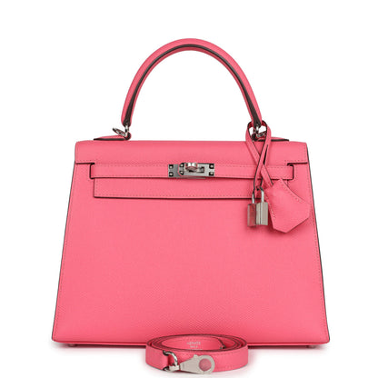 Hermès Kelly Sellier 25 Rose Azalee Epsom Palladium Hardware