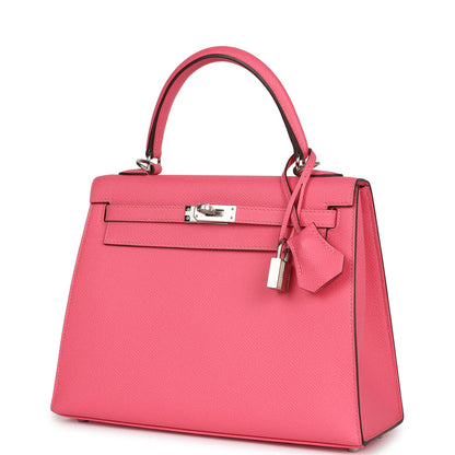 Hermès Kelly Sellier 25 Rose Azalee Epsom Palladium Hardware