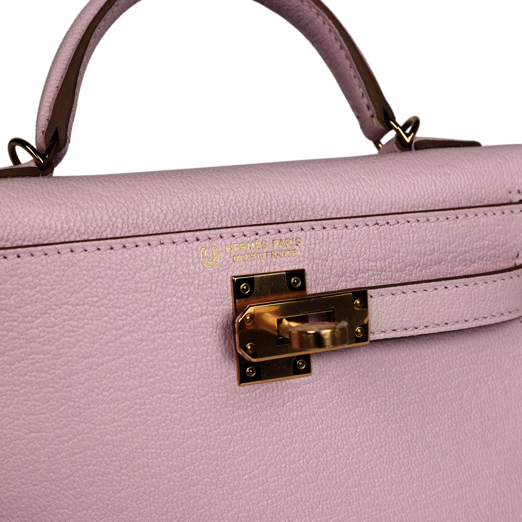 Hermès Special Order (HSS) Kelly Sellier 20 Mauve Pale Verso Chevre Mysore Permabrass Hardware