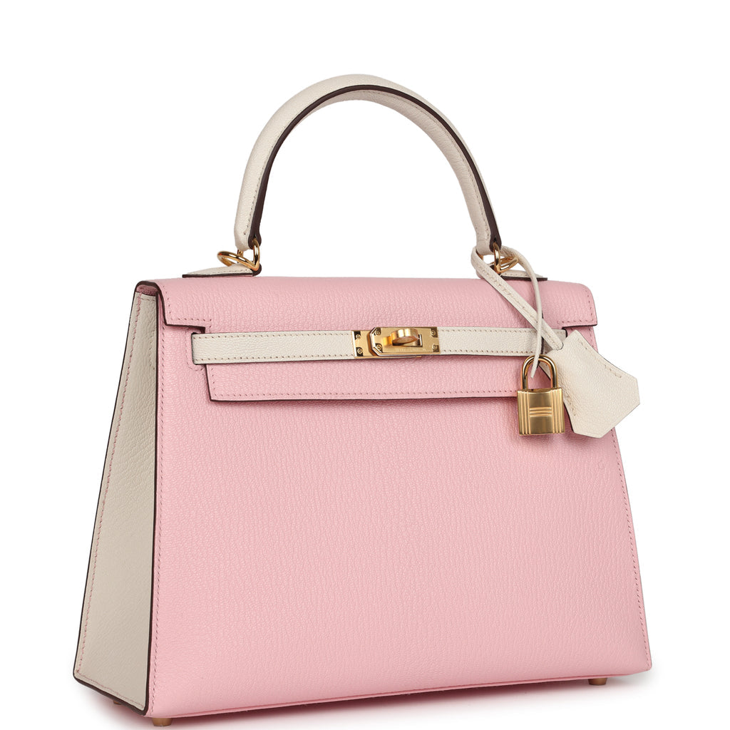 Hermès Special Order (HSS) Kelly Sellier 25 Rose Sakura and Nata Chevre Gold Hardware