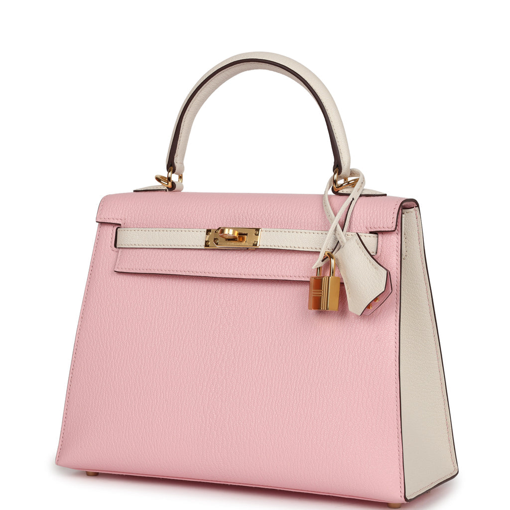 Hermès Special Order (HSS) Kelly Sellier 25 Rose Sakura and Nata Chevre Gold Hardware