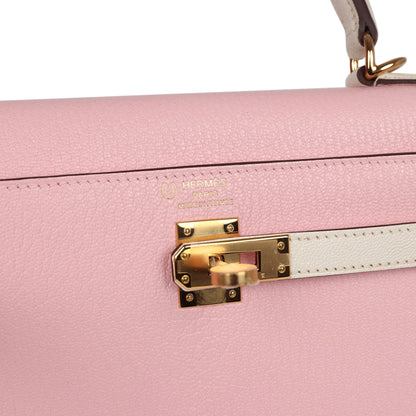 Hermès Special Order (HSS) Kelly Sellier 25 Rose Sakura and Nata Chevre Gold Hardware