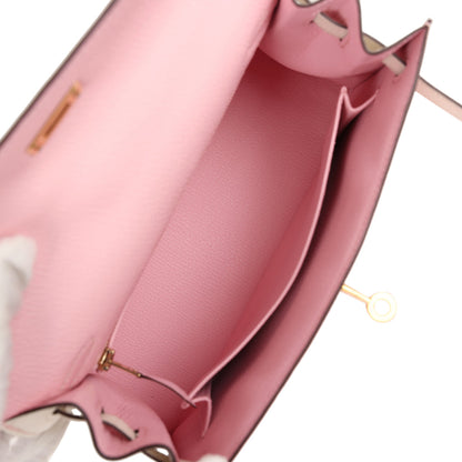 Hermès Special Order (HSS) Kelly Sellier 25 Rose Sakura and Nata Chevre Gold Hardware