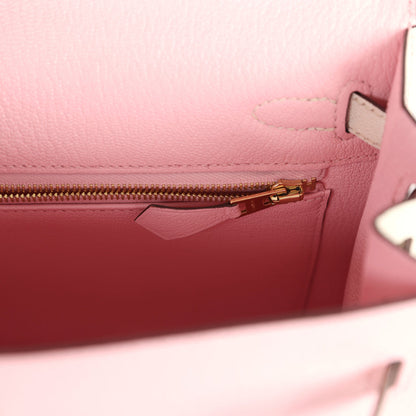 Hermès Special Order (HSS) Kelly Sellier 25 Rose Sakura and Nata Chevre Gold Hardware