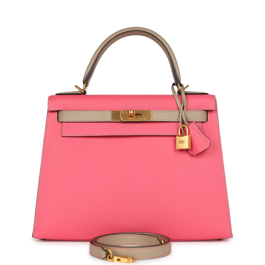 Hermès Kelly Sellier 28 Rose Azalee and Trench Epsom Epsom Brushed Gold Hardware