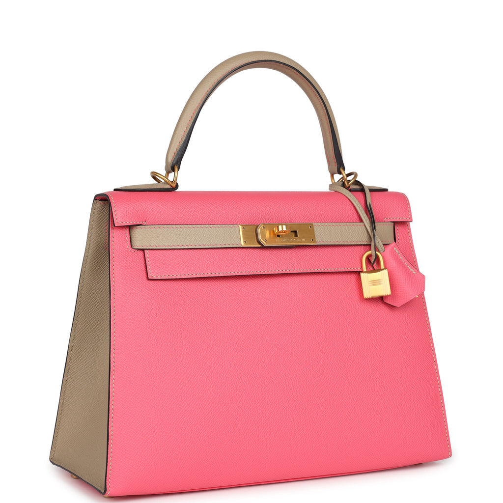 Hermès Kelly Sellier 28 Rose Azalee and Trench Epsom Epsom Brushed Gold Hardware